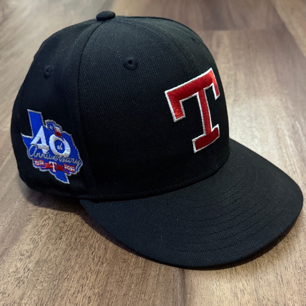 New Era Texas Rangers Cooperstown Collection Vtg Logo w/ 40th Anniv. Patch 7 3/8